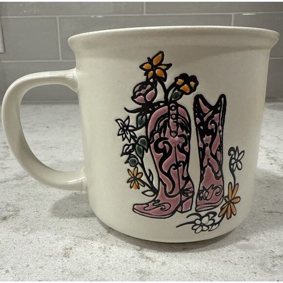 PINK COWBOY BOOTS 19oz Hand Painted Mug Spectrum Designz Cowgirl Flowers western - Picture 4 of 6